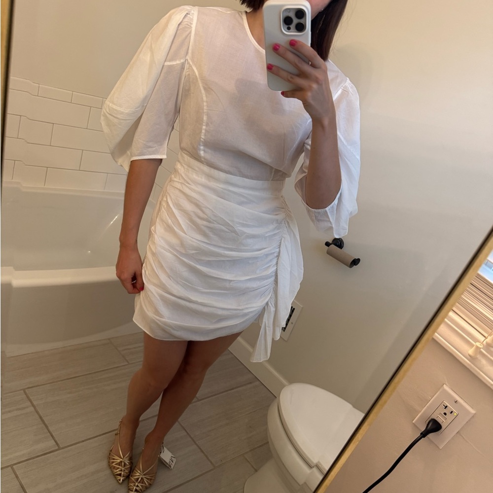 RHODE White Mini Dress with Ruched Design